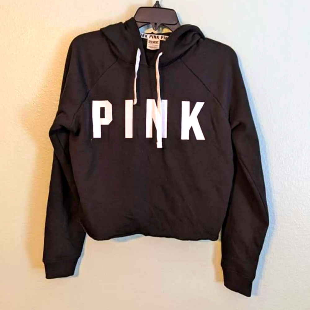 Victoria Secret Pink Black crop top sweatshirt hoodie